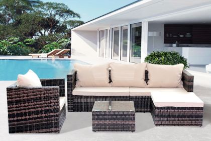 Outdoor Garden Furniture 4-piece Brown Wicker Combination Upholstered Sofa Set