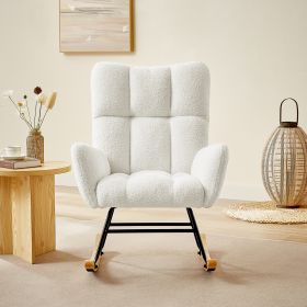 Off White Plush Fabric Rocking Chair