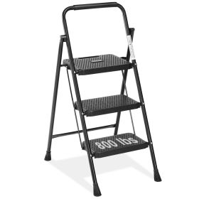 3 Step Non-Slip Step Ladder, quick folding Steel Sturdy Metal