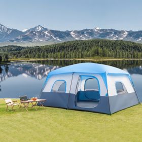 Polyester Cloth 430*430*210cm 14 Person Camping Tent w/ Fiberglass Poles, (Dark Blue And White)