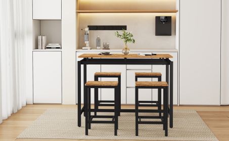 5-Piece TREXM Compact Bar Table Set with Table and Stools - Modern Industrial Design