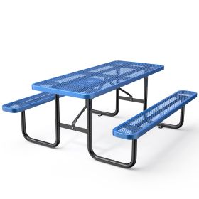 72" Expanded Metal Rectangular Picnic Table, Blue