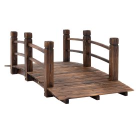 Wood Garden Bridge Arc Walkway with Side Railings for Gardens, and Streams, Stained Wood, 60" x 26.5" x 19"