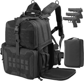 Tactical Range Backpack Bag, for Handgun And Ammo, 3 Pistol Carrying Case For Hunting (Color: Black)