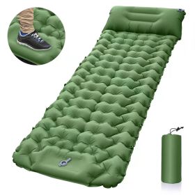 Outdoor Camping Sleeping Pad Inflatable Mattress With Pillows Ultralight Air Mat Built-in Inflator Pump (Color: Green)