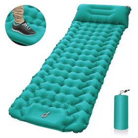 Outdoor Camping Sleeping Pad Inflatable Mattress With Pillows Ultralight Air Mat Built-in Inflator Pump (Color: Peacock Blue)