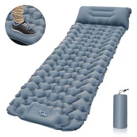 Outdoor Camping Sleeping Pad Inflatable Mattress With Pillows Ultralight Air Mat Built-in Inflator Pump (Color: Light Grey)