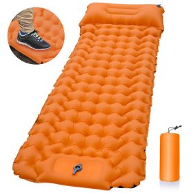 Outdoor Camping Sleeping Pad Inflatable Mattress With Pillows Ultralight Air Mat Built-in Inflator Pump (Color: Orange)