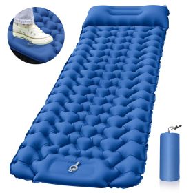 Outdoor Camping Sleeping Pad Inflatable Mattress With Pillows Ultralight Air Mat Built-in Inflator Pump (Color: Blue)