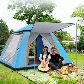 4-5 Person Camping Tent Outdoor Foldable Waterproof Tent with Carrying Bag with Net Windows (Color: Blue)