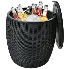 Rattan Cool Bar 4-in-1 Cocktail Table Side Table for Outdoor Patio (Type: Outdoor Coolers, Color: Black)