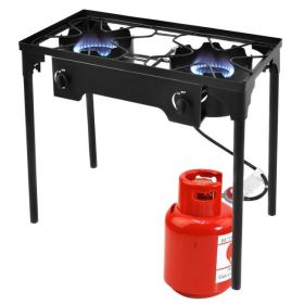 Double Burner Outdoor Stove BBQ Grill (Color: Black)