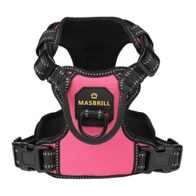 MASBRILL Dog Harness No Pull Nylon Adjustable Reflective Dog Vest Harness 2 Metal Leash Hooks Easy Control Handle Walking (Color: Pink, size: XL)