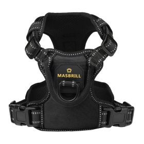 MASBRILL Dog Harness No Pull Nylon Adjustable Reflective Dog Vest Harness 2 Metal Leash Hooks Easy Control Handle Walking (Color: Black, size: M)