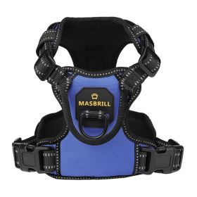 MASBRILL Dog Harness No Pull Nylon Adjustable Reflective Dog Vest Harness 2 Metal Leash Hooks Easy Control Handle Walking (Color: Blue, size: L)