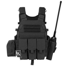 KRYDEX LBT-6094A Tactical Modular Vest Triple Mag/Radio/Dump Pouch Airsoft Hunting Battle Plate Carrier MOLLE Vest Camo MC (Color: BK)