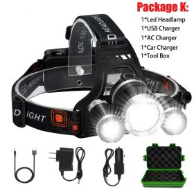 T20 LED Headlamp High Lumen 3/5 LED Light Ultra Bright Headlight USB Rechargeable 4 Modes Flashlight Waterproof Fishing Hunting (Emitting Color: 3LED Package K, Body Color: No Battery)