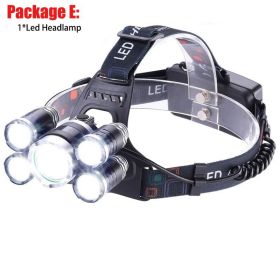 T20 LED Headlamp High Lumen 3/5 LED Light Ultra Bright Headlight USB Rechargeable 4 Modes Flashlight Waterproof Fishing Hunting (Emitting Color: 5LED Package E, Body Color: With 2x18650 Battery)