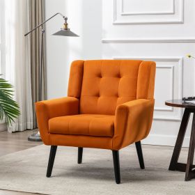 Modern Soft Velvet Material Ergonomics Accent Chair Living Room Chair Bedroom Chair Home Chair With Black Legs For Indoor Home (Color: Orange)