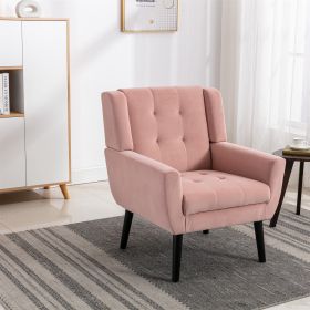 Modern Soft Velvet Material Ergonomics Accent Chair Living Room Chair Bedroom Chair Home Chair With Black Legs For Indoor Home (Color: Pink)