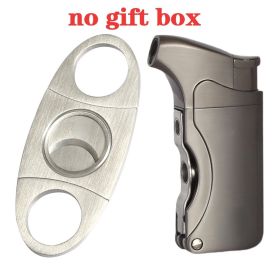 Luxury Cigar Lighter Torch Windproof Cigarette Lighters Cigar Cutter Scissors Sharp Cigar Lighter Cutter Set for Gift (Color: C Logo No Box)