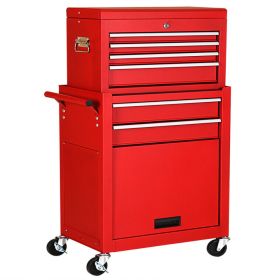 Rolling Cabinet Storage Chest Box Garage Toolbox (Color: Red)