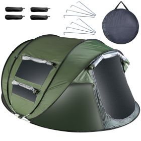 Pop Up Tent Automatic Setup Camping Tent - Waterproof w/ 4 Mosquito Net Windows & Carrying Bag for Outdoors (Type: Green_5_8Person_Standard)