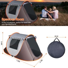 Pop Up Tent Automatic Setup Camping Tent - Waterproof w/ 4 Mosquito Net Windows & Carrying Bag for Outdoors (Type: Khaki_3_4Person_Standard)