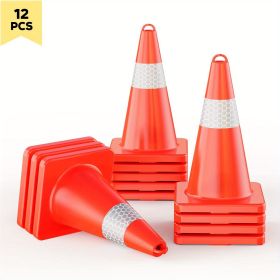 12 pcs Traffic Cones 28 Inch Safety Cones with Reflective Collar Orange Cones with Handle Plastic PVC Heavy Duty Cones for Parking Lot (Color: orange-12pcs)