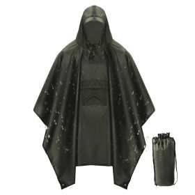 Unisex Hooded Rain Poncho With Pocket For Adult 3-in-1 Waterproof Poncho Raincoat With Hood Sleeve Brim Lightweight Portable Rain Poncho For Hiking (Color: Army green)