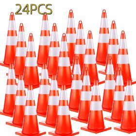 12 pcs Traffic Cones 28 Inch Safety Cones with Reflective Collar Orange Cones with Handle Plastic PVC Heavy Duty Cones for Parking Lot (Color: orange-24pcs)